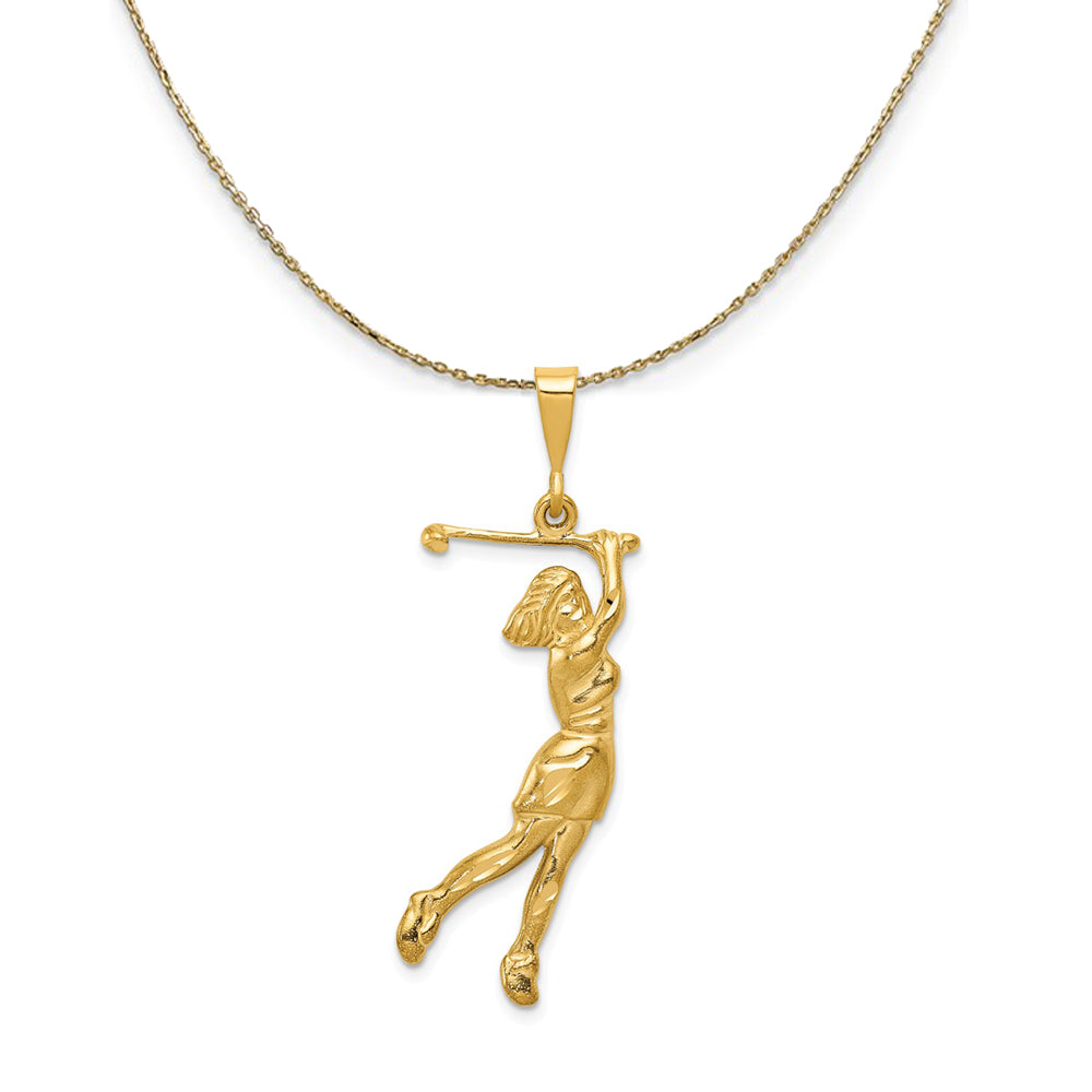 14k Yellow Gold Large Female Golfer Necklace, Item N23433 by The Black Bow Jewelry Co.