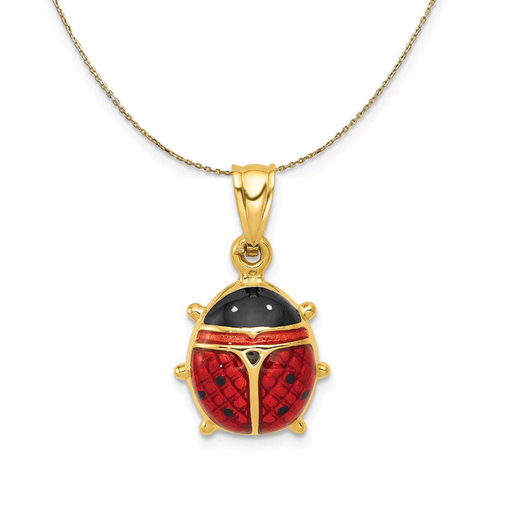 14k Yellow Gold 3D Red Enameled Ladybug Necklace, Item N23438 by The Black Bow Jewelry Co.