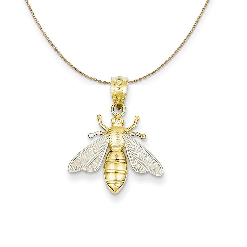 14k Yellow Gold and Rhodium Two Tone Bee Necklace, Item N23442 by The Black Bow Jewelry Co.