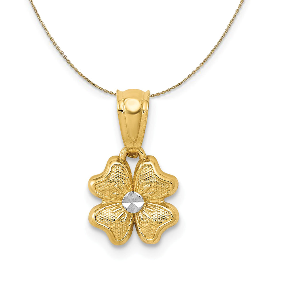 14k Yellow Gold and Rhodium Mini Four Petal Flower Necklace, Item N23453 by The Black Bow Jewelry Co.