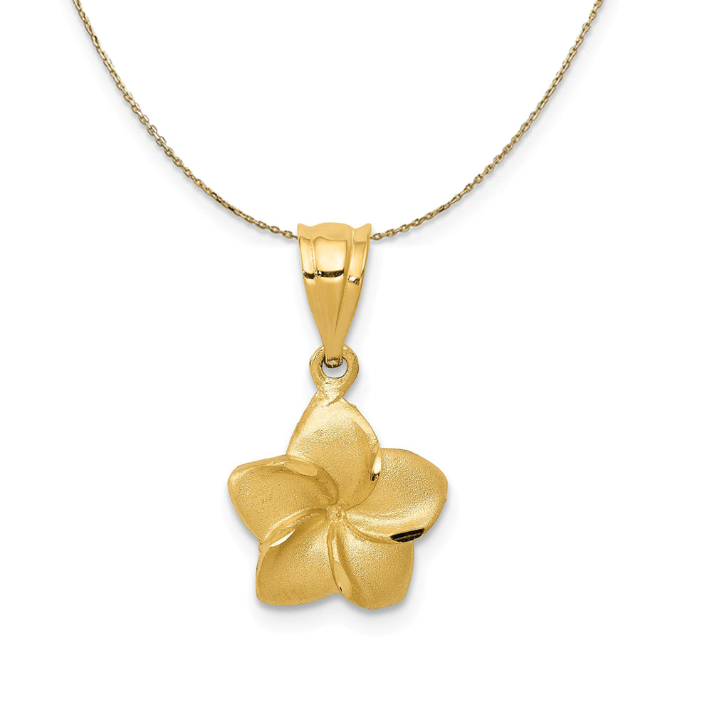14k Yellow Gold 10mm Satin Plumeria Blossom Necklace, Item N23454 by The Black Bow Jewelry Co.