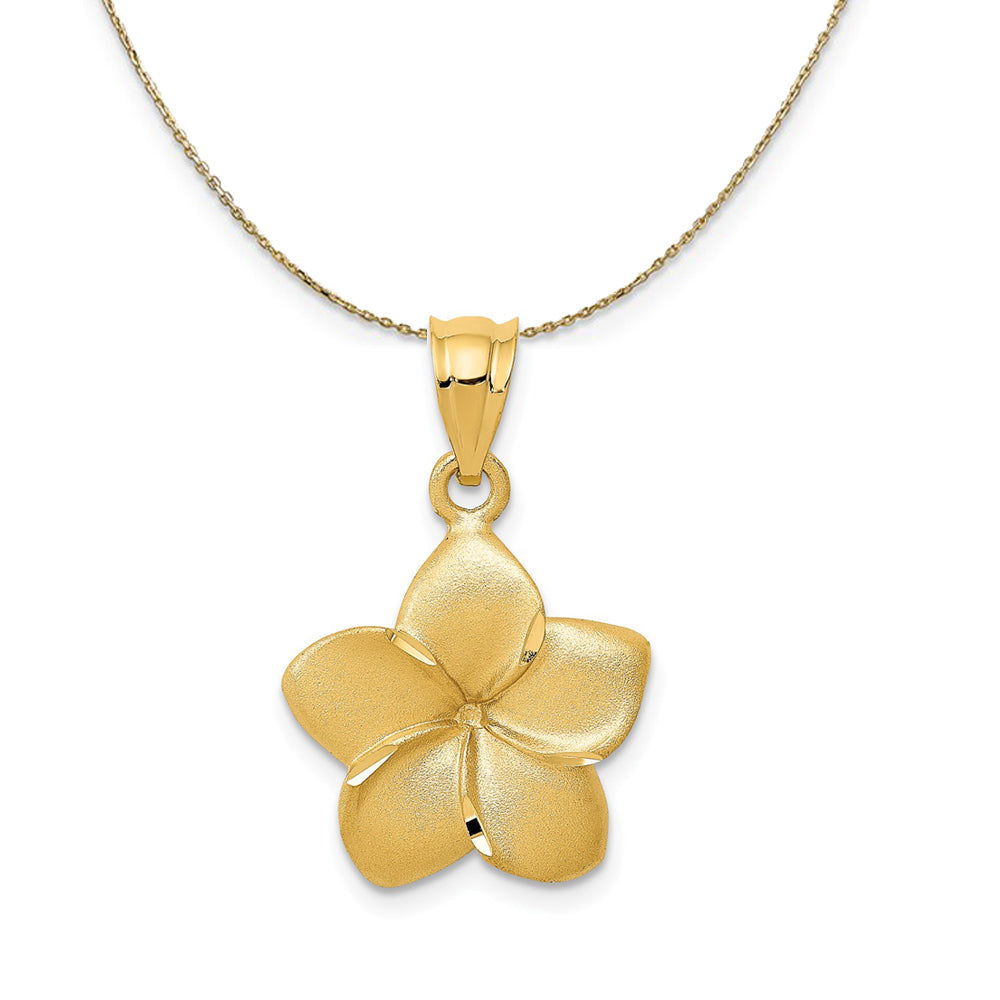 14k Yellow Gold 15mm Satin Plumeria Necklace, Item N23458 by The Black Bow Jewelry Co.