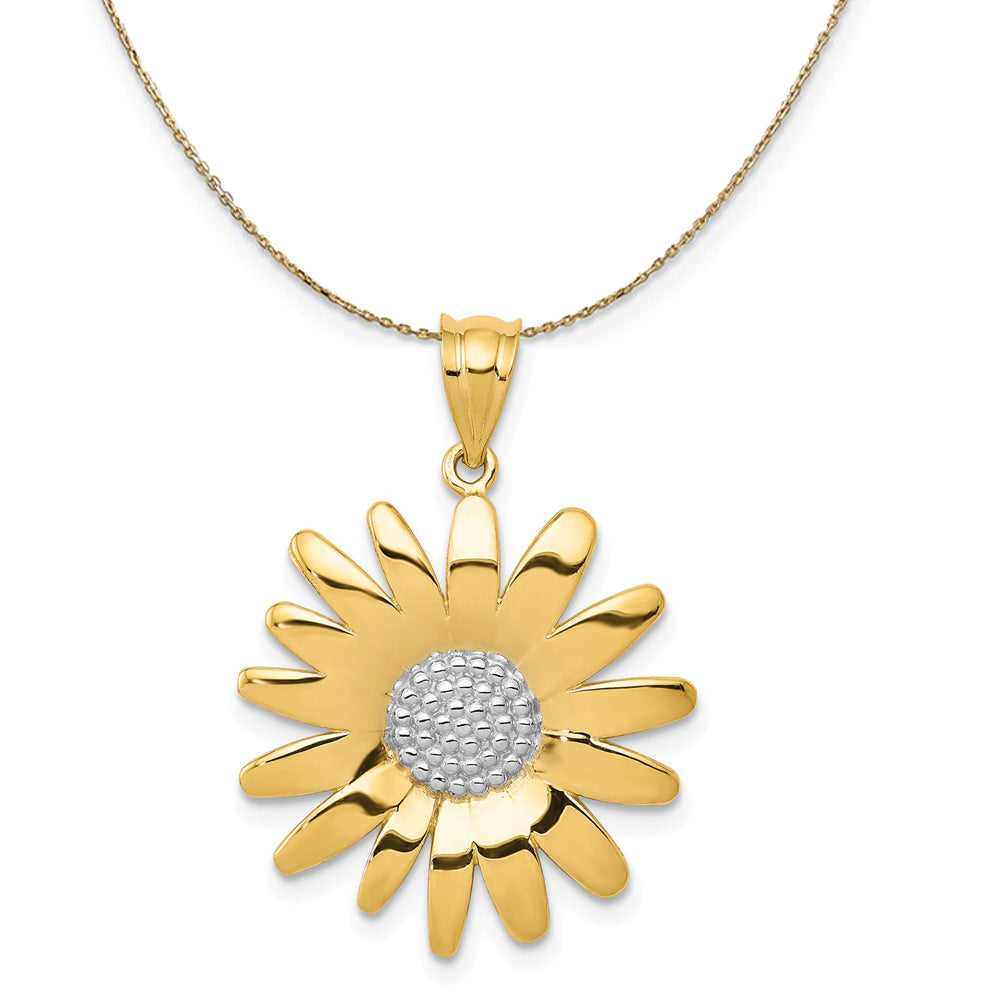 14k Yellow Gold and Rhodium Two Tone Sunflower Necklace, Item N23463 by The Black Bow Jewelry Co.