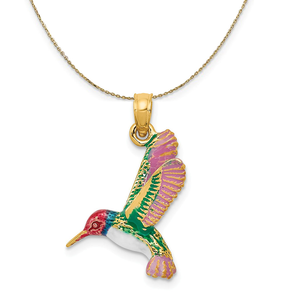 14k Yellow Gold 3D Enameled Hummingbird Necklace, Item N23471 by The Black Bow Jewelry Co.
