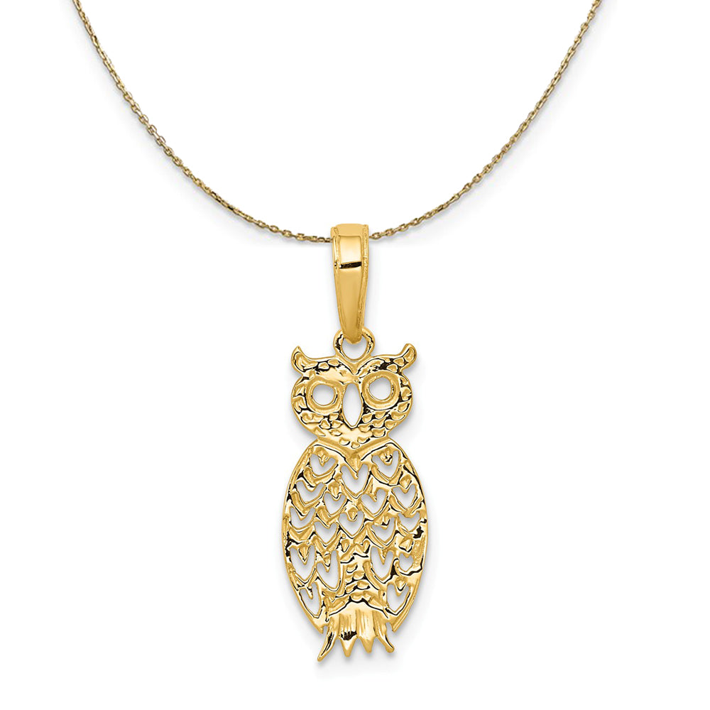 14k Yellow Gold Flat Cutout Owl Necklace, Item N23481 by The Black Bow Jewelry Co.