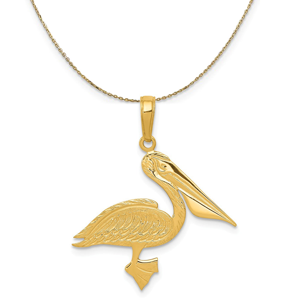 14k Yellow Gold Polished Flat Pelican Necklace, Item N23499 by The Black Bow Jewelry Co.