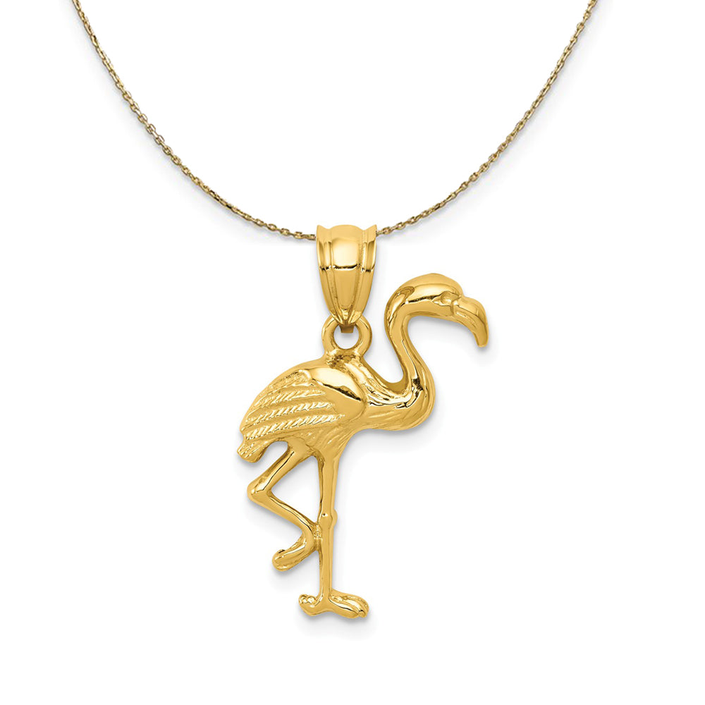 14k Yellow Gold Polished 2D Flamingo Necklace, Item N23500 by The Black Bow Jewelry Co.