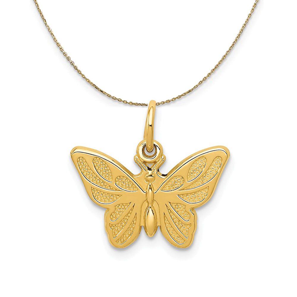 14k Yellow Gold Textured Polished Butterfly (17mm) Necklace, Item N23505 by The Black Bow Jewelry Co.