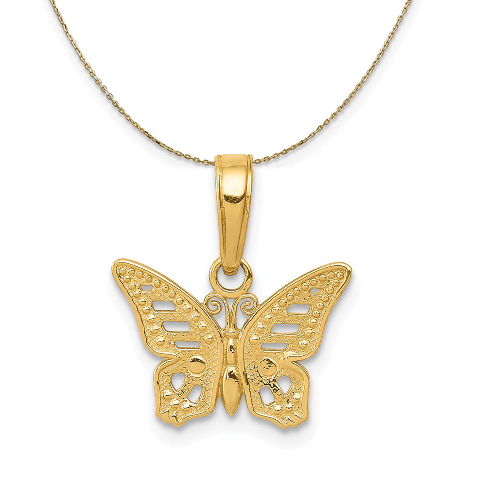 14k Yellow Gold Textured Cutout Butterfly Necklace, Item N23507 by The Black Bow Jewelry Co.