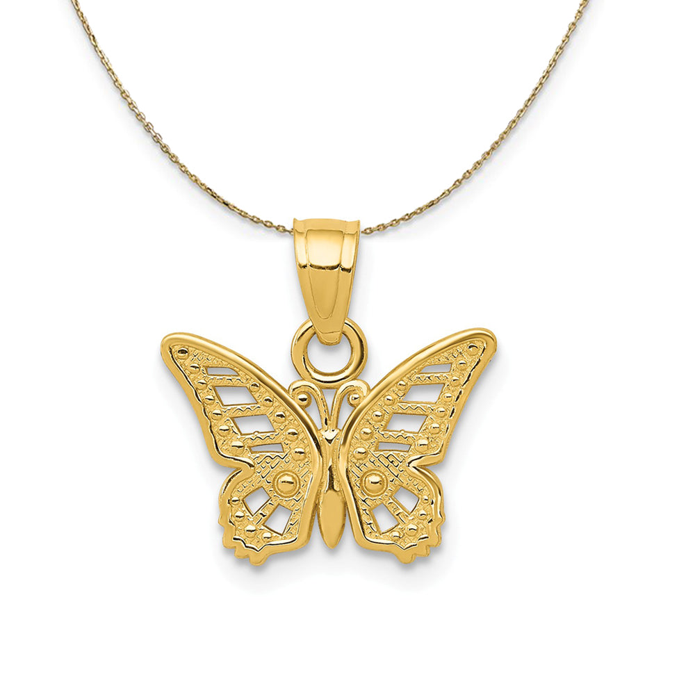 14k Yellow Gold Reversible Cutout Butterfly Necklace, Item N23508 by The Black Bow Jewelry Co.