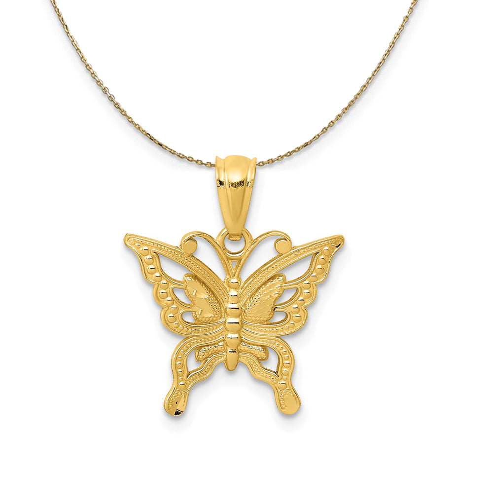 14k Yellow Gold Diamond Cut Butterfly Necklace, Item N23510 by The Black Bow Jewelry Co.