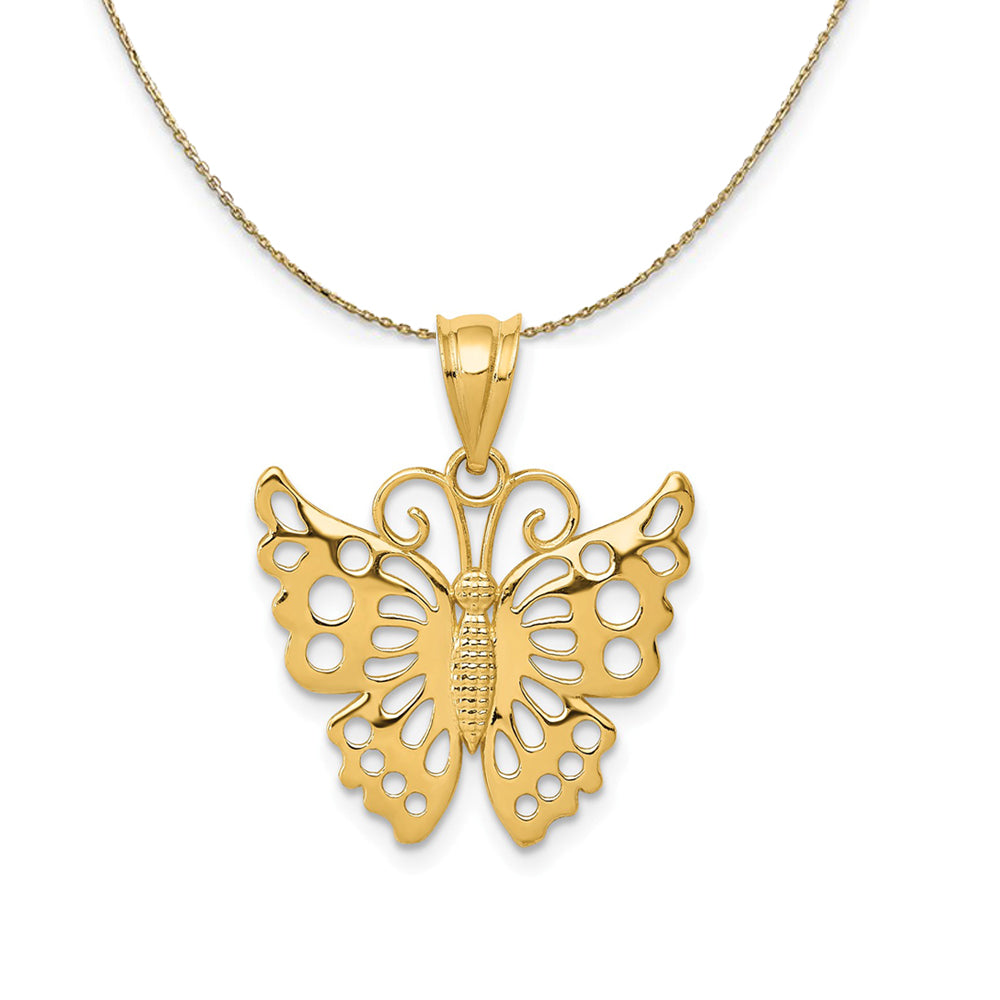 14k Yellow Gold Cutout Butterfly Necklace, Item N23511 by The Black Bow Jewelry Co.