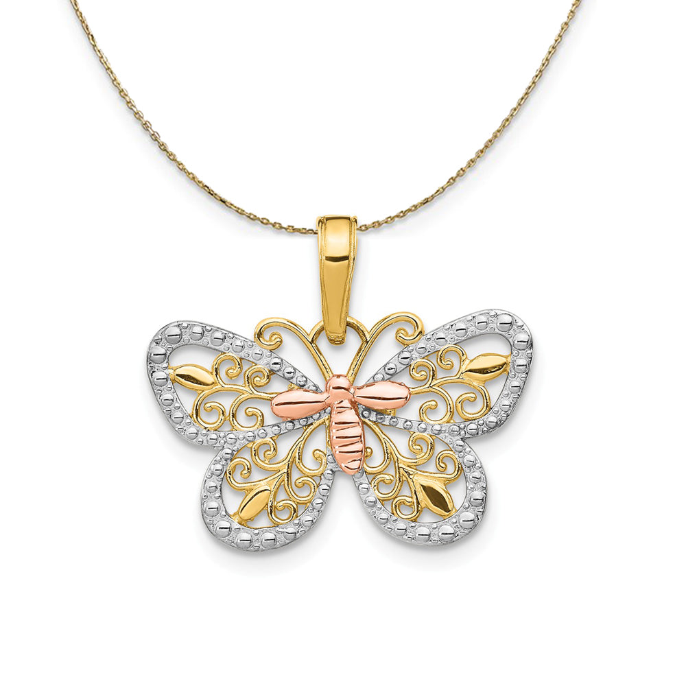 14k Yellow & Rose Gold with Rhodium 21mm Butterfly Necklace, Item N23512 by The Black Bow Jewelry Co.