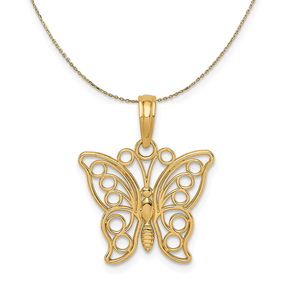 14k Yellow Gold Polished Cutout Butterfly Necklace, Item N23524 by The Black Bow Jewelry Co.