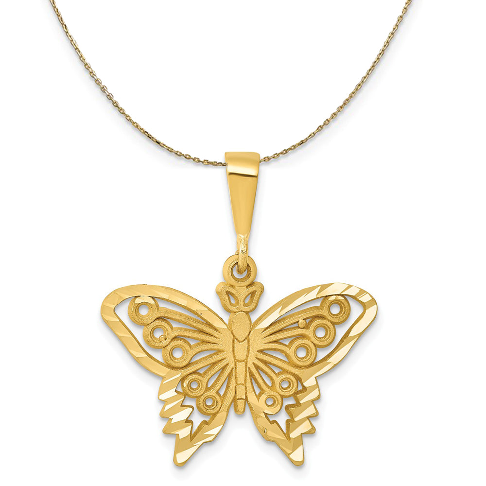 14k Yellow Gold Diamond Cut Butterfly (25mm) Necklace, Item N23527 by The Black Bow Jewelry Co.