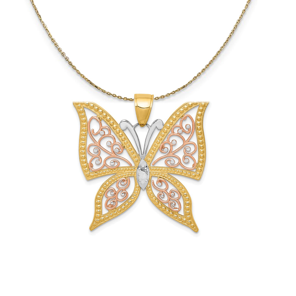 14k Yellow & Rose Gold with Rhodium 33mm Butterfly Necklace, Item N23532 by The Black Bow Jewelry Co.