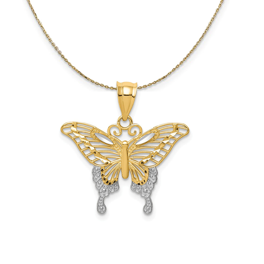 14k Yellow Gold & Rhodium 22mm Diamond Cut Butterfly Necklace, Item N23535 by The Black Bow Jewelry Co.