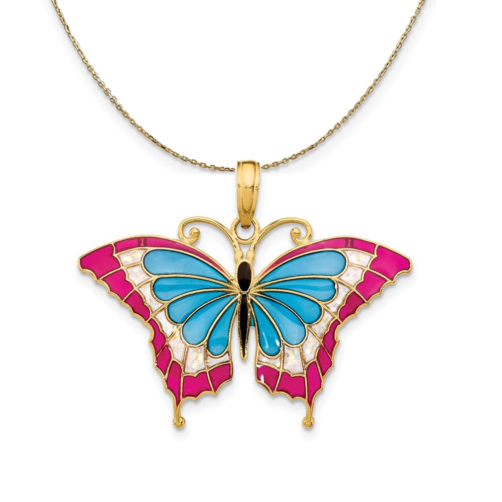 14k Yellow Gold & Blue Clear Acrylic Butterfly Necklace, Item N23538 by The Black Bow Jewelry Co.