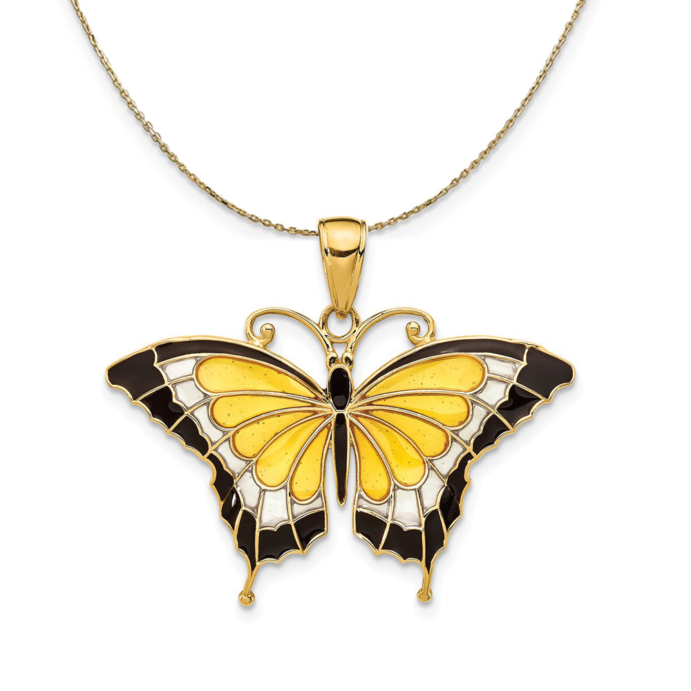 14k Yellow Gold & Yellow Clear Acrylic Butterfly Necklace, Item N23540 by The Black Bow Jewelry Co.