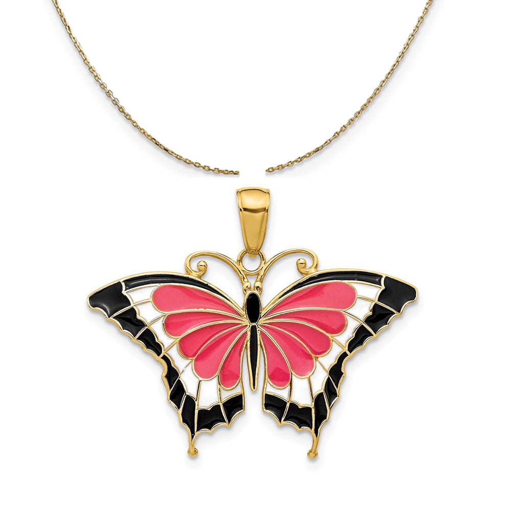 14k Yellow Gold & Pink Clear Acrylic Butterfly Necklace, Item N23541 by The Black Bow Jewelry Co.
