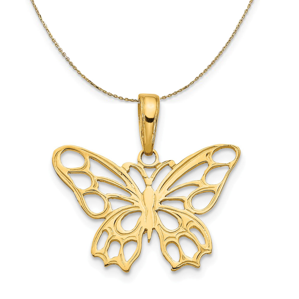 14k Yellow Gold Cutout Butterfly Flat Back Necklace, Item N23542 by The Black Bow Jewelry Co.