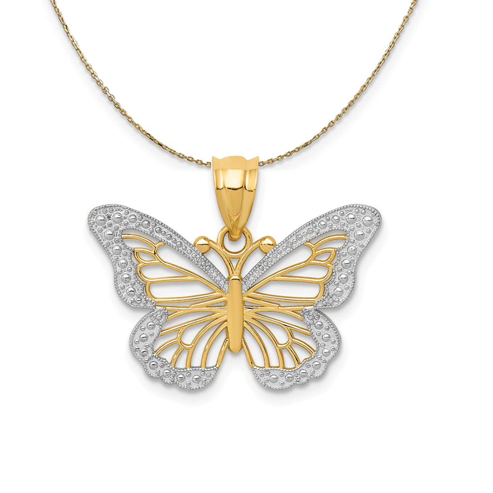 14k Yellow Gold & Rhodium Fancy Butterfly Necklace, Item N23546 by The Black Bow Jewelry Co.
