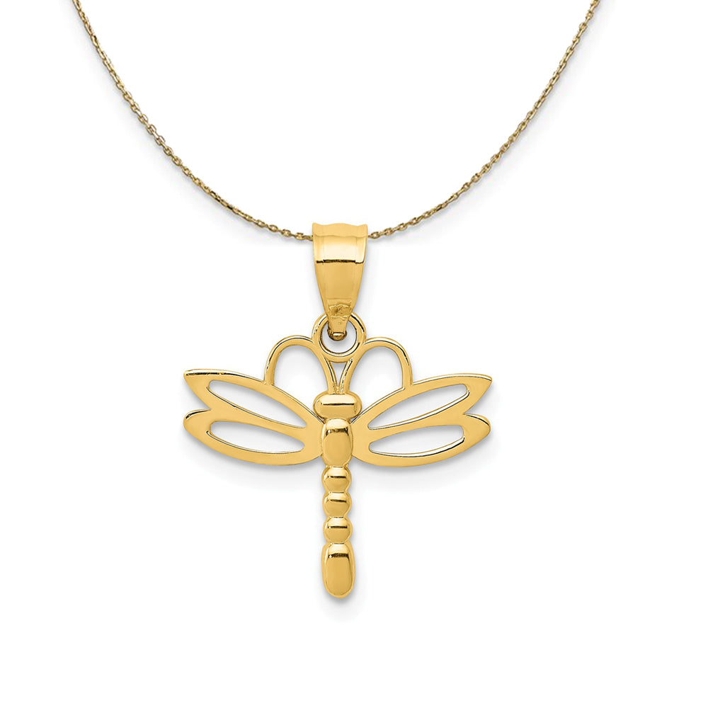 14k Yellow Gold Polished Dragonfly Necklace, Item N23551 by The Black Bow Jewelry Co.