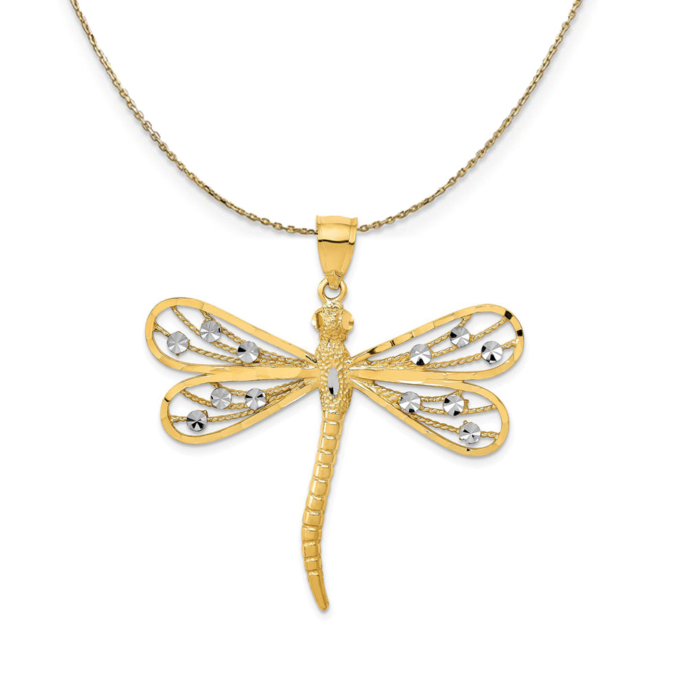 14k Yellow Gold & Rhodium Large Dragonfly Necklace, Item N23561 by The Black Bow Jewelry Co.