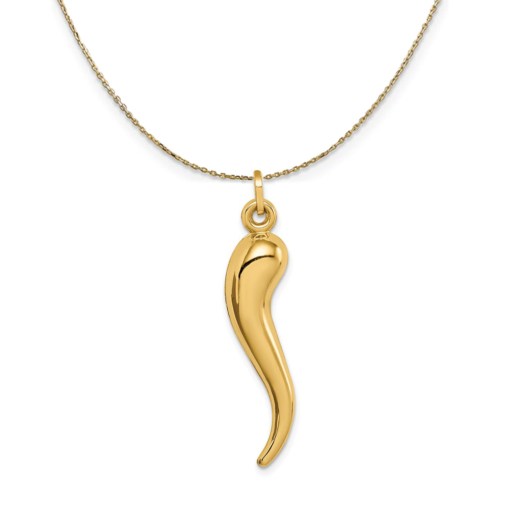 14k Yellow Gold Large 3D Hollow Italian Horn Necklace, Item N23563 by The Black Bow Jewelry Co.