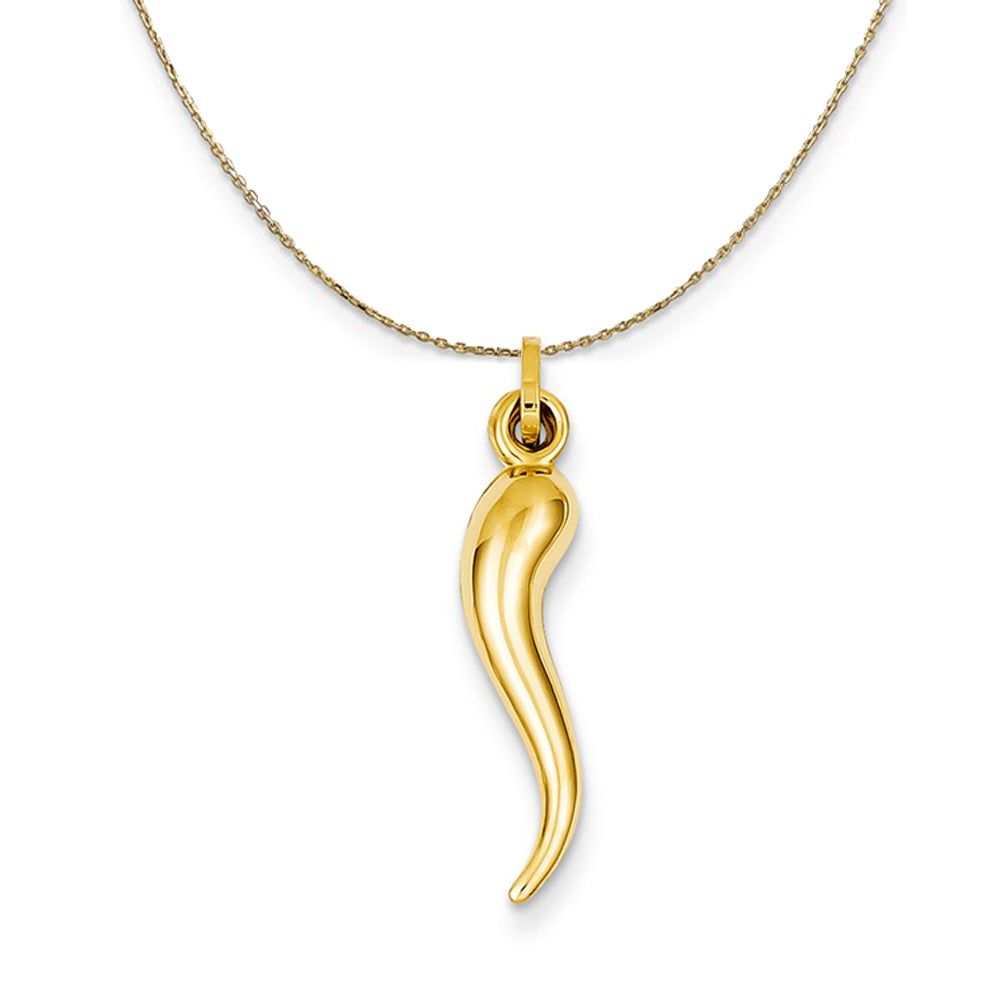14k Yellow Gold 3D Hollow Italian Horn Necklace, Item N23564 by The Black Bow Jewelry Co.