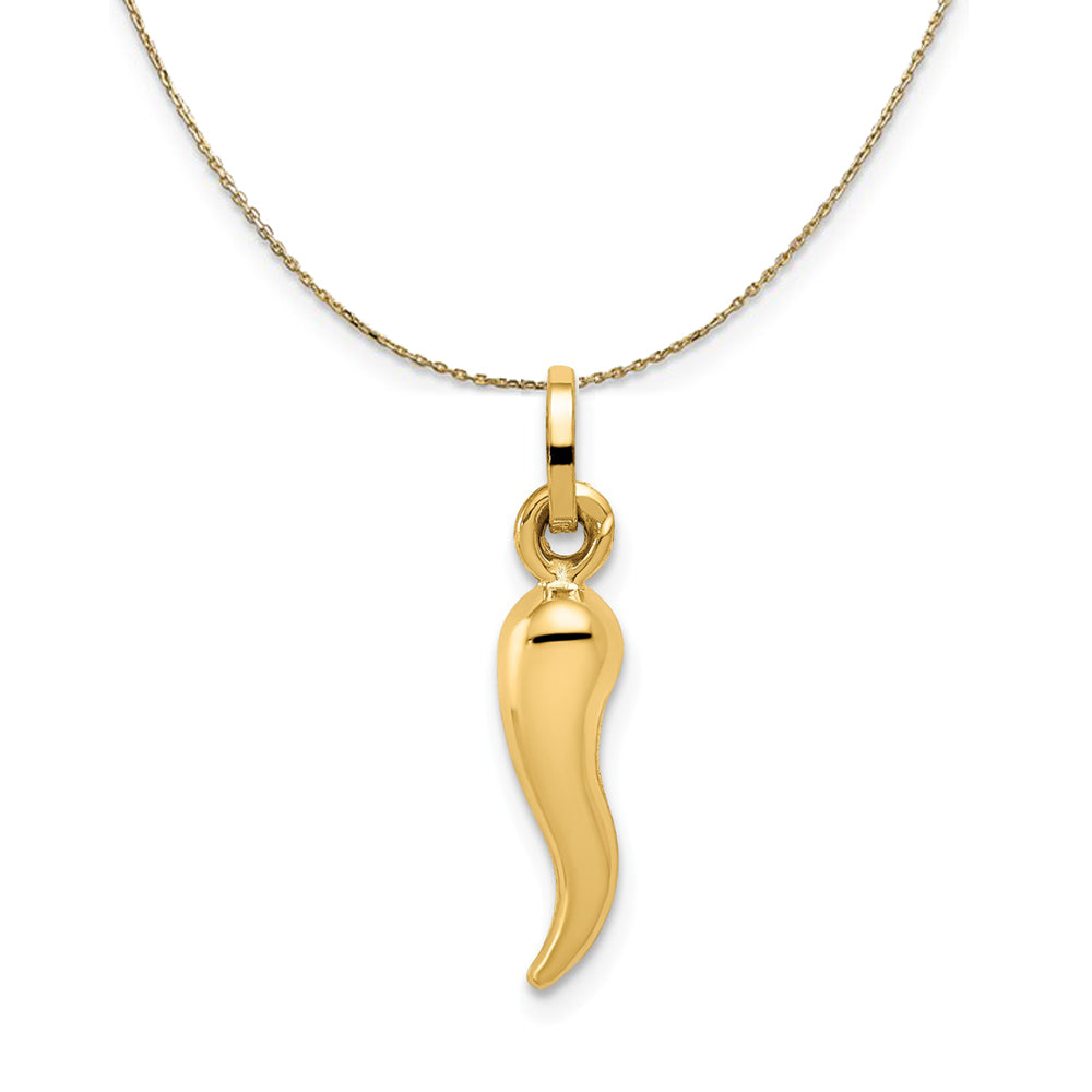 14k Yellow Gold Small 3D Hollow Italian Horn Necklace, Item N23565 by The Black Bow Jewelry Co.