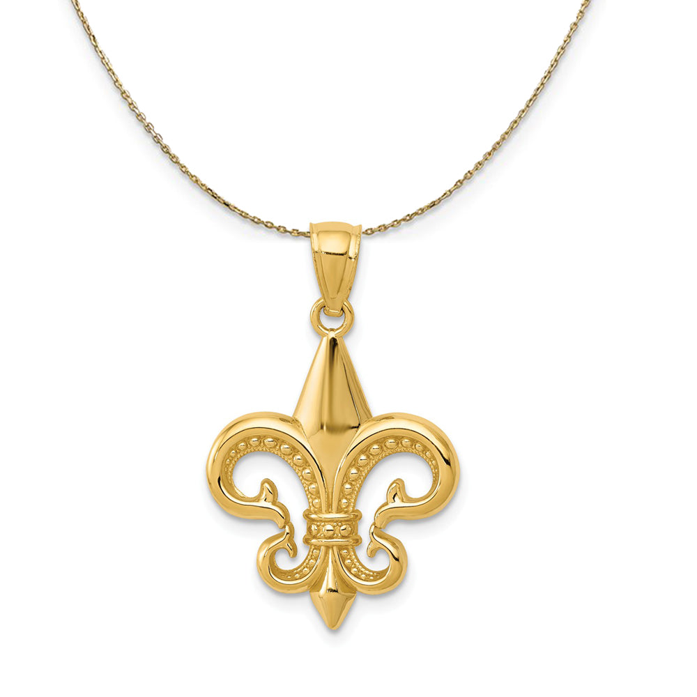 14k Yellow Gold Polished & Textured Fleur De Lis Necklace, Item N23568 by The Black Bow Jewelry Co.
