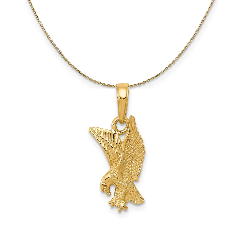 14k Yellow Gold Small 2D Landing Eagle Necklace - Black Bow  14K Yellow Gold Eagle Pendant With 0.8mm Box Chain - 20 inch main image 0