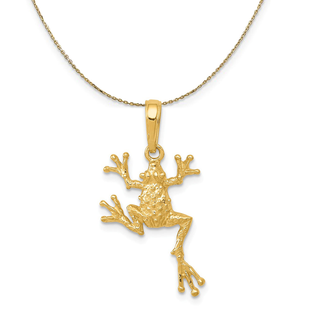 14k Yellow Gold Textured 2D Frog Necklace, Item N23580 by The Black Bow Jewelry Co.