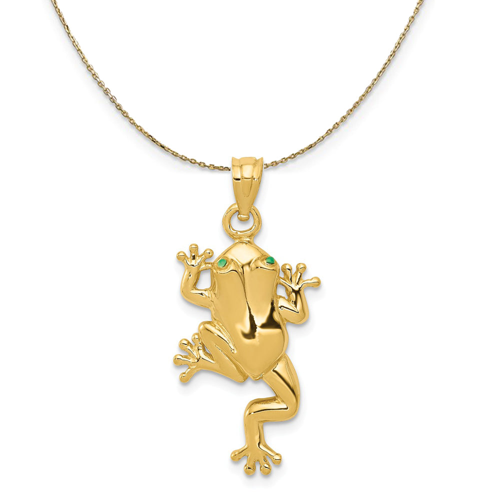 14k Yellow Gold and Enamel Green Eyed Polished Frog Necklace, Item N23583 by The Black Bow Jewelry Co.