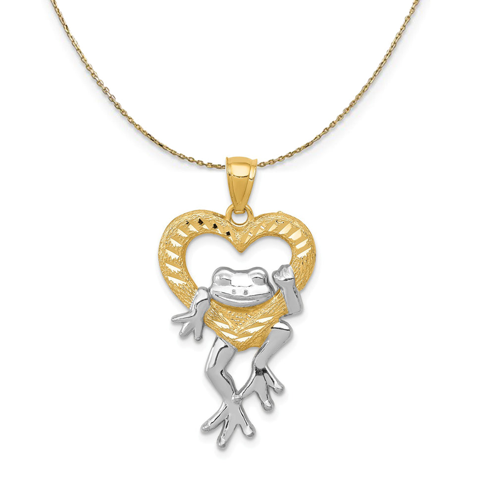 14k Yellow Gold and Rhodium Two Tone Frog and Heart Necklace, Item N23585 by The Black Bow Jewelry Co.