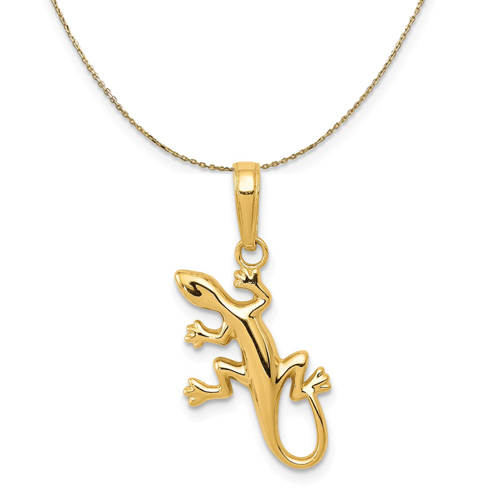 14k Yellow Gold Small 2D Polished Lizard Necklace, Item N23588 by The Black Bow Jewelry Co.
