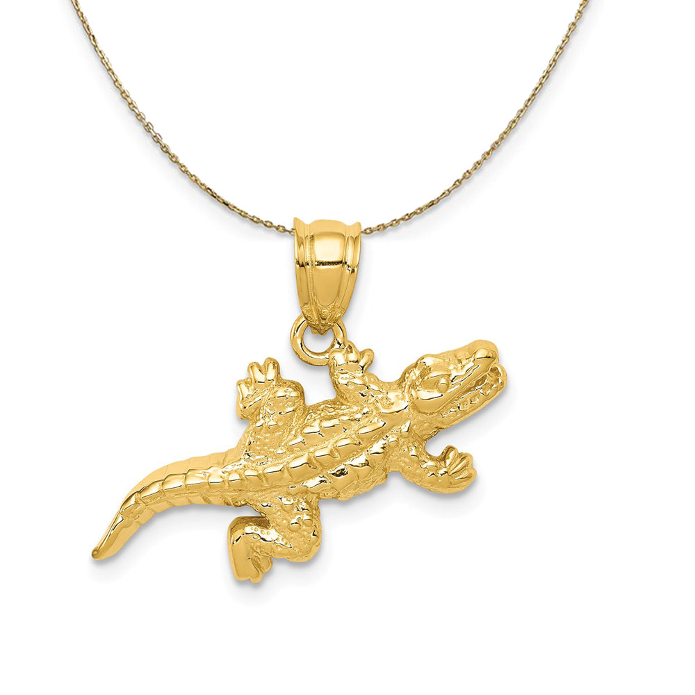 14k Yellow Gold Small Polished 2D Alligator Necklace, Item N23592 by The Black Bow Jewelry Co.