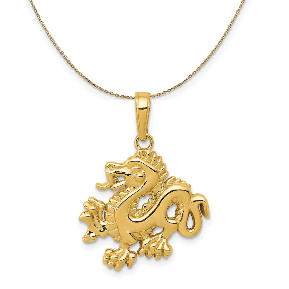 14k Yellow Gold 2D Dragon Necklace, Item N23593 by The Black Bow Jewelry Co.