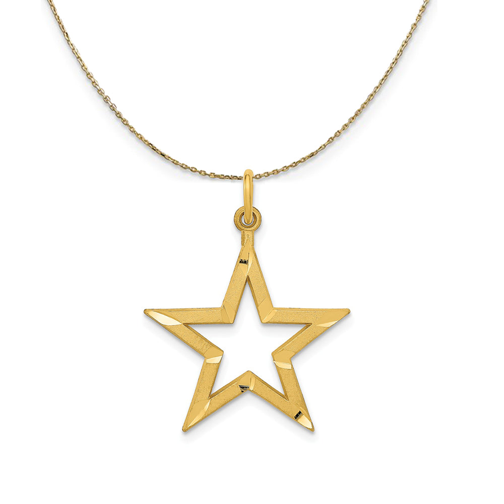 14k Yellow Gold 20mm Diamond Cut Open Star Necklace - Black Bow