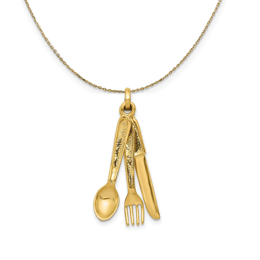 14k Yellow Gold 3D Three Piece Flatware Necklace, Item N23632 by The Black Bow Jewelry Co.
