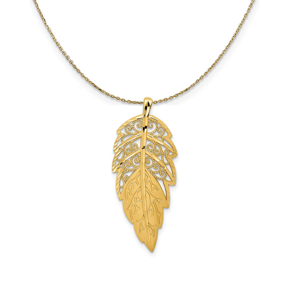 14k Yellow Gold Filigree and Diamond Cut Leaf Necklace, Item N23640 by The Black Bow Jewelry Co.