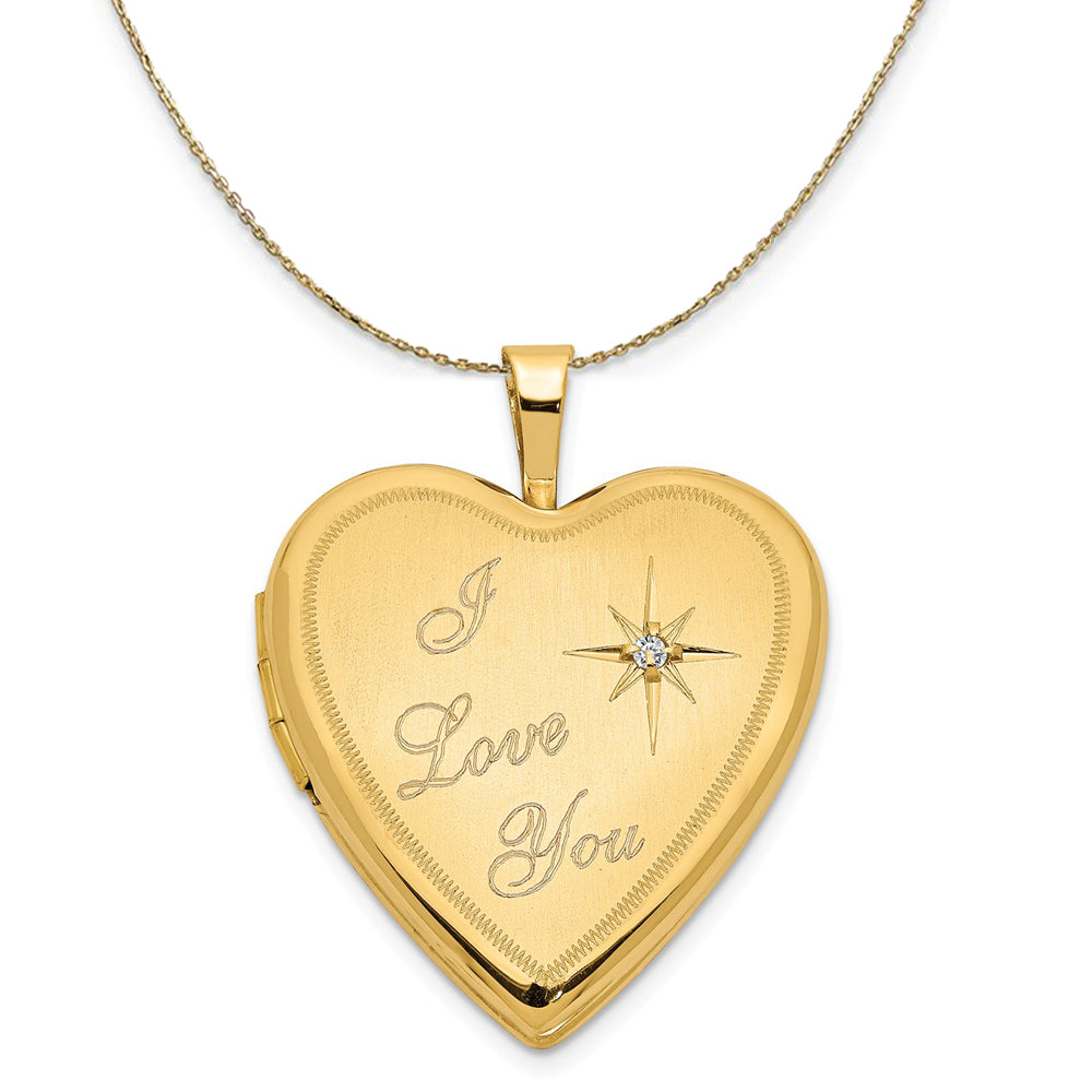 14k Yellow Gold 20mm Love You Diamond Heart Locket Necklace, Item N23655 by The Black Bow Jewelry Co.