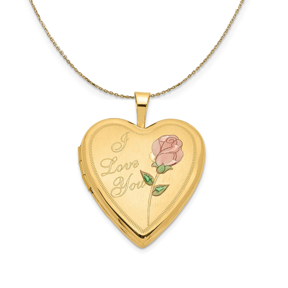 14k Yellow Gold Enamel I Love You Rose Heart Locket Necklace, Item N23656 by The Black Bow Jewelry Co.