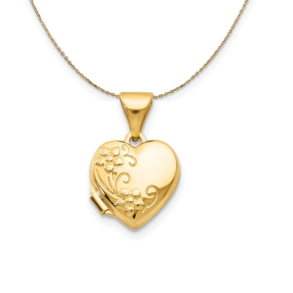 14k Yellow Gold 10mm Textured Floral Heart Locket Necklace, Item N23672 by The Black Bow Jewelry Co.