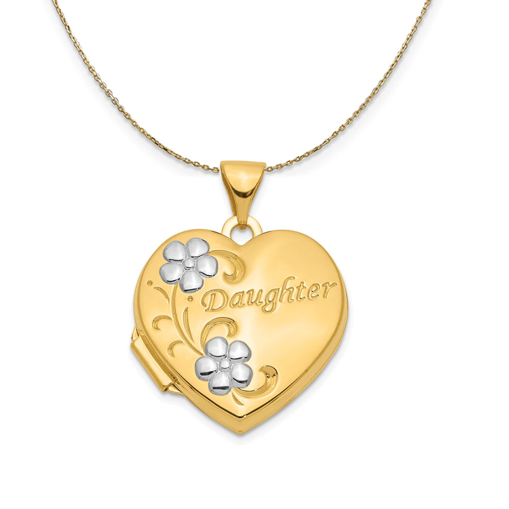 14k Yellow Gold & Rhodium 18mm Daughter Heart Locket Necklace, Item N23674 by The Black Bow Jewelry Co.