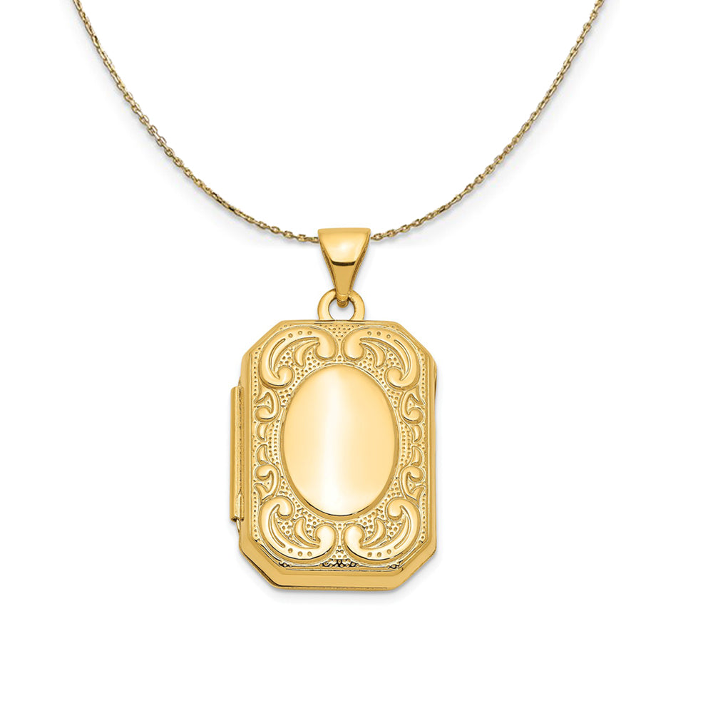 14k Yellow Gold 20mm Scrolled Border Octagonal Locket Necklace, Item N23689 by The Black Bow Jewelry Co.