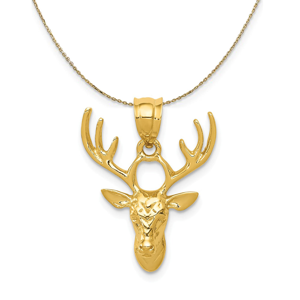 14k Yellow Gold Polished Deer Head Necklace, Item N23704 by The Black Bow Jewelry Co.