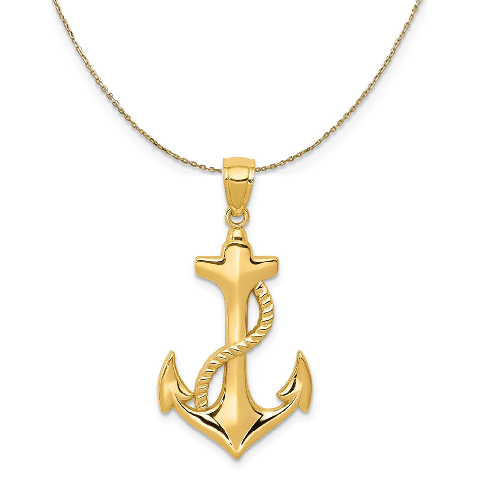 14k Yellow Gold Polished Anchor with Rope Necklace, Item N23705 by The Black Bow Jewelry Co.