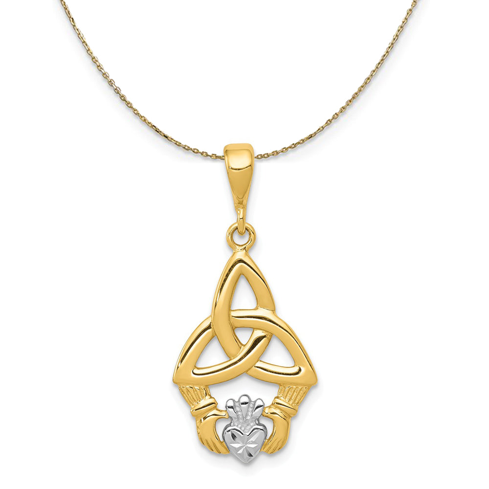 14k Yellow Gold and Rhodium Diamond Cut Claddagh Necklace, Item N23708 by The Black Bow Jewelry Co.